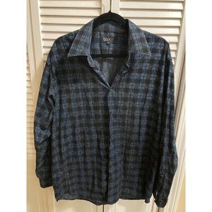 Pronti Collection By Phita Men Blue and Black Subtle Metallic Plaid Shirt Size L